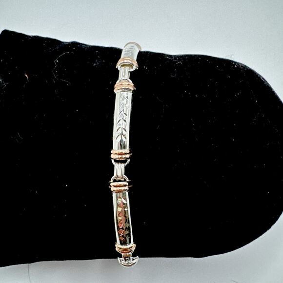 Designer Peruvian Sterling Silver 950 and 18K Gold Inlay Bracelet - 7.5” - Picture 3 of 6